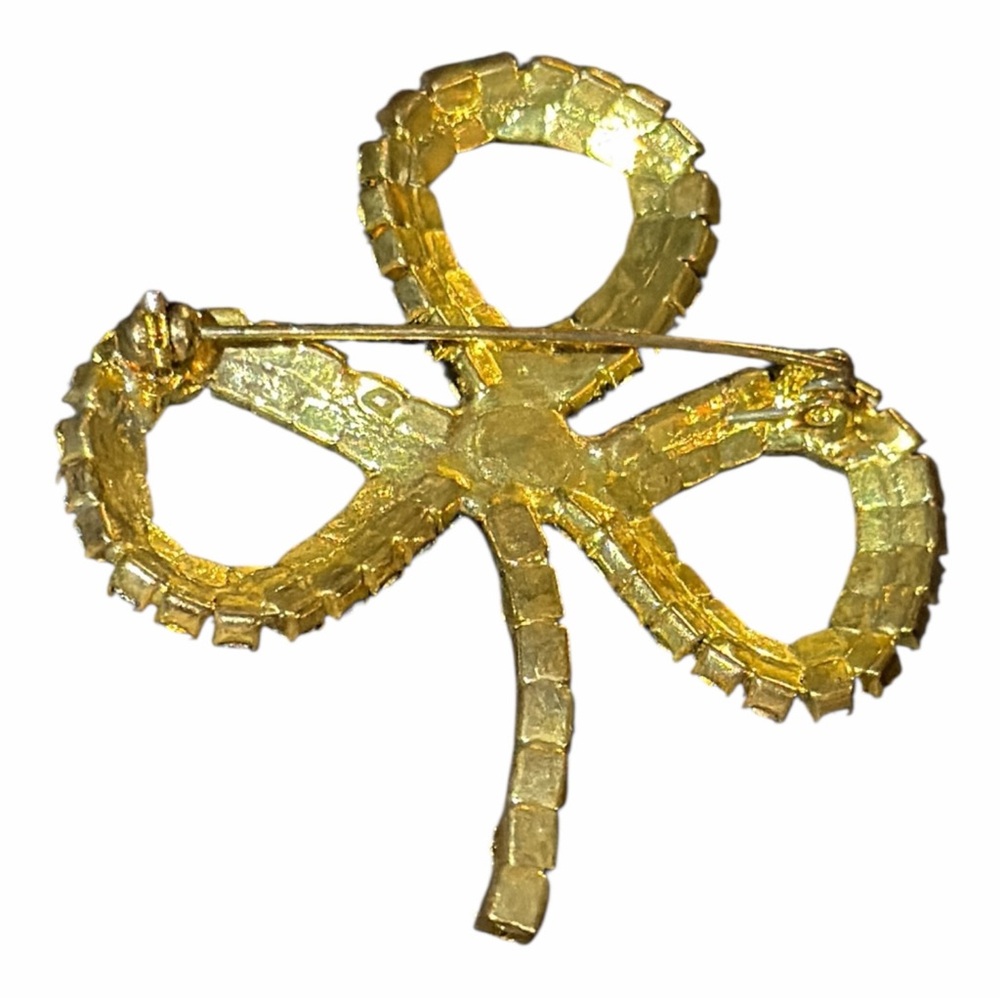 Vintage Rhinestone Shamrock Brooch - Picture 5 of 7